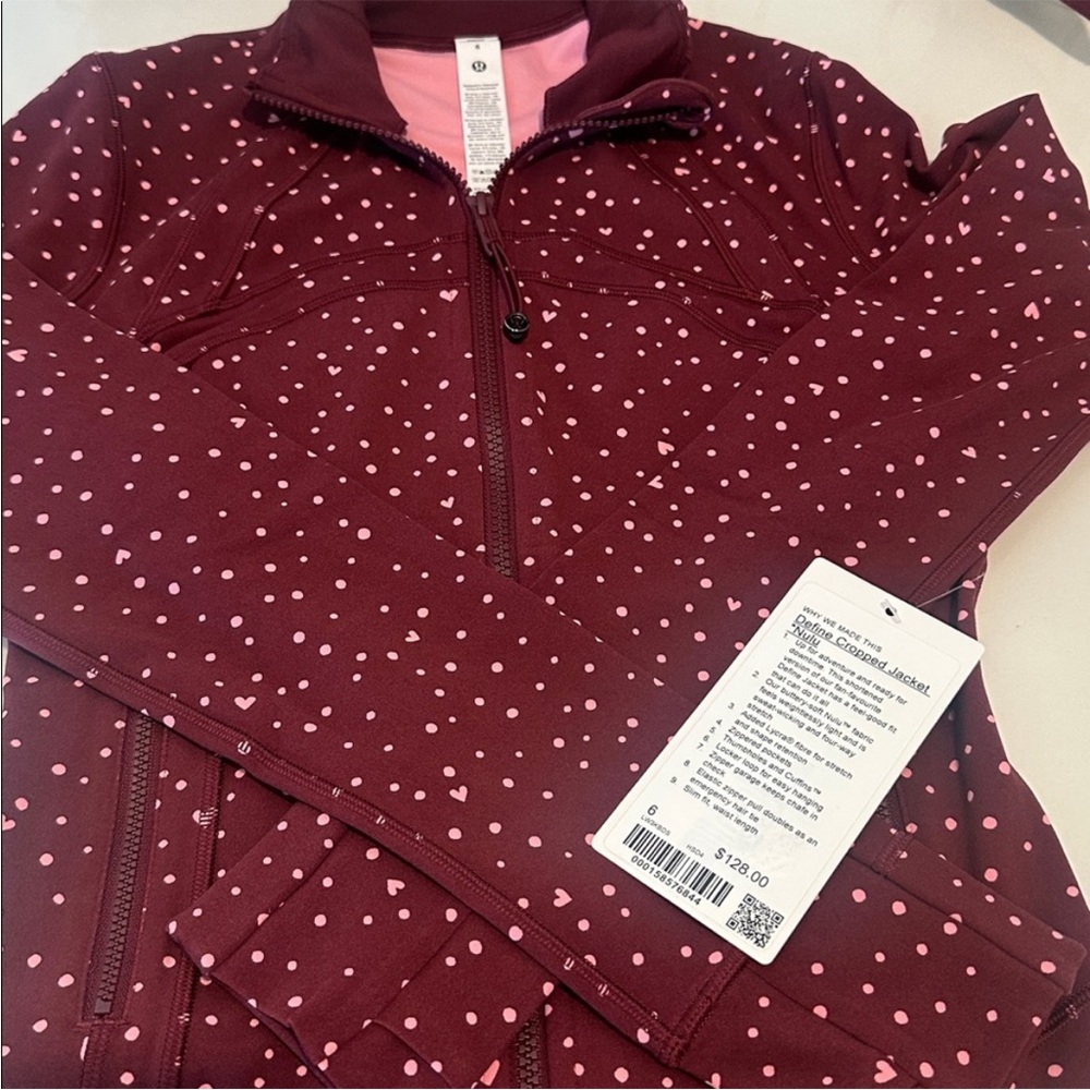 NWT Lululemon Cropped Define Jacket Heart Scatter Burgundy Bay | Size: 6 - Picture 4 of 4